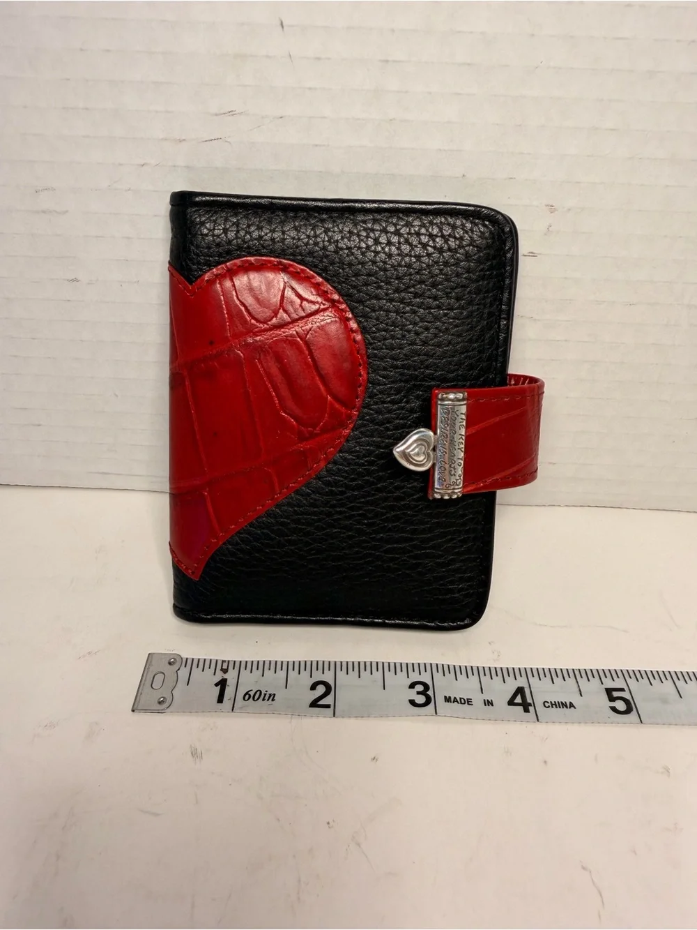 Brighton Black Leather Photo Case Wallet with Red Croc Embossed Heart